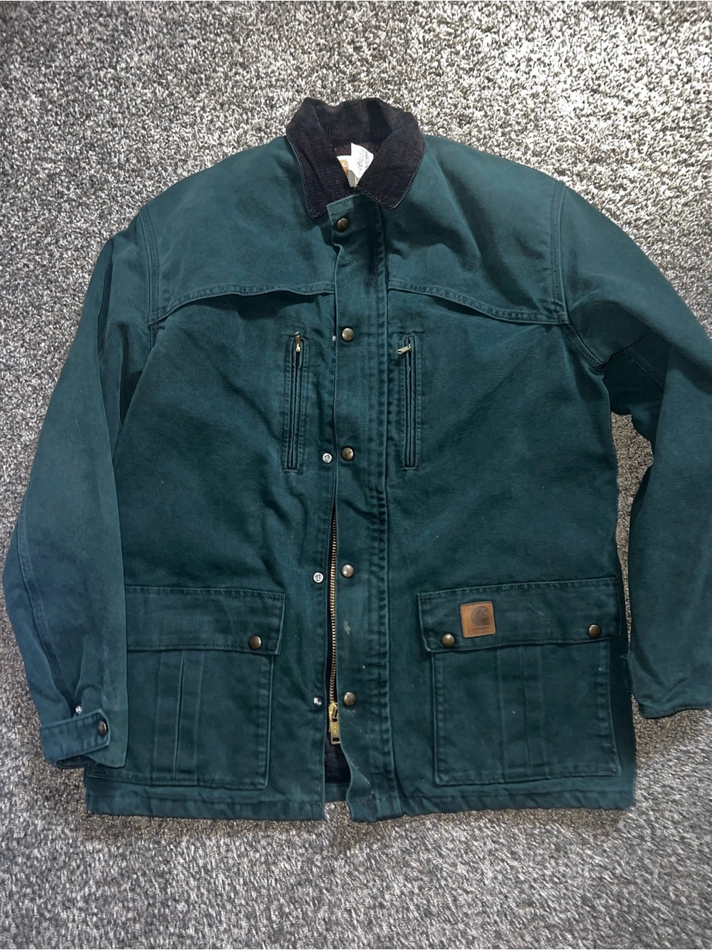 Carhartt Men's Dark Teal Duck Canvas Workcoat with Corduroy Collar
